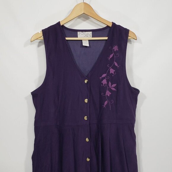 J.A. Studio Purple Embroidered Sleeveless Jumper Dress Womens Medium Cottage - Picture 3 of 4